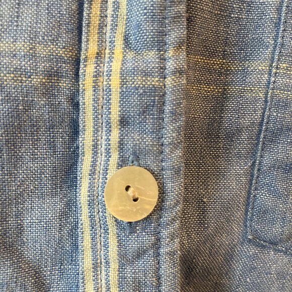 100% Linen Classic Blouse Blue Button Down Shirt Parisian Works Medium Petite - Picture 3 of 8